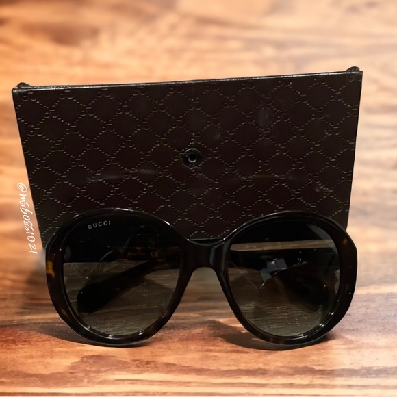 Gucci Authentic Brown/Tortoise Sunglasses W/Gold GG +Case BRAND NEW NEVER WORN - Picture 1 of 3